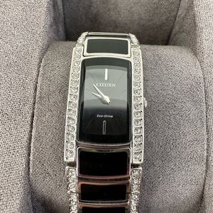 Citizen Eco-Drive Women's Normandie Crystal Accents Black 16mm Watch EG2950-85E